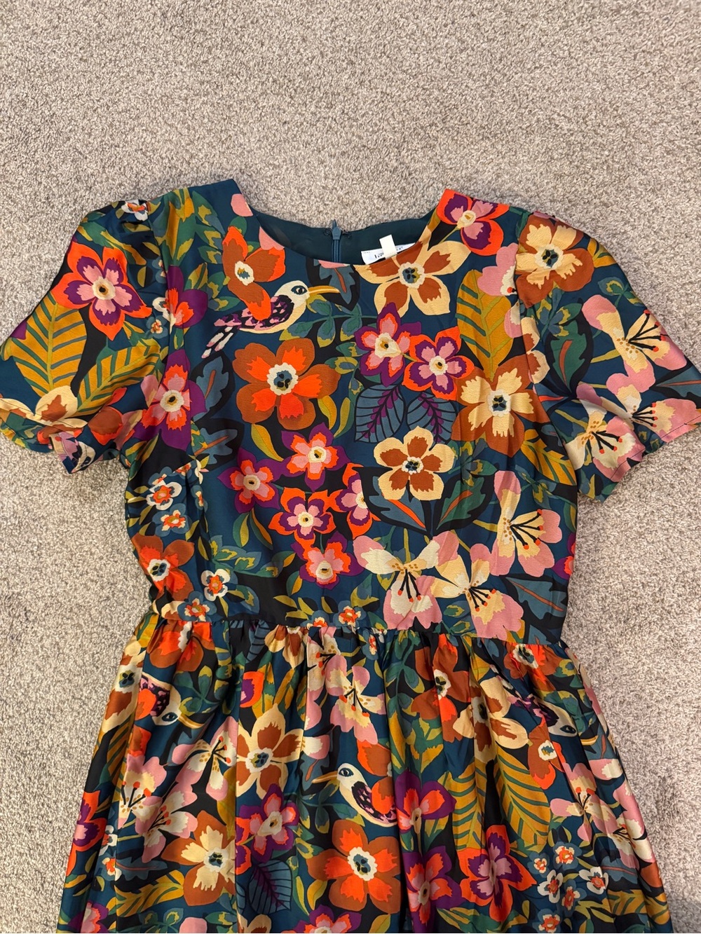 Bohme bright and fun floral bird print midi dress size M short sleeve - Picture 4 of 9